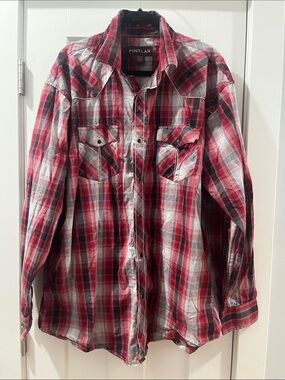 Pintlar Western Cowboy Rodeo Hillbilly XXL Red & Black Plaid Pearl Snap Shirt